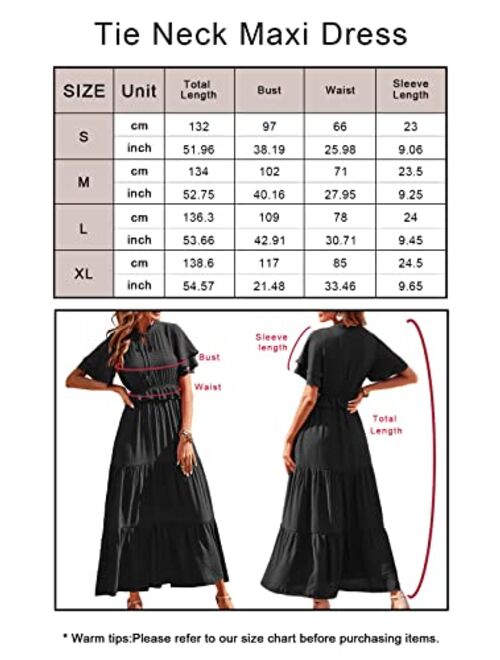 PRETTYGARDEN Womens Summer Boho Maxi Dress Short Sleeve V Neck Ruffle Trim High Waisted Tiered Party Flowy Long Dresses 2023