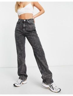 Weekday Rowe Extra high waist straight fit jeans in black stonewash