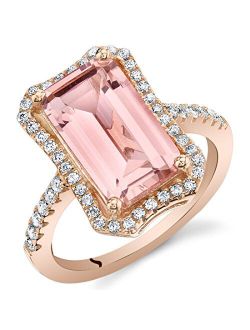 Simulated Morganite Ring 925 Rose Gold-tone Sterling Silver, Large 4.50 Carats total, Royal Octagon Design, Comfort Fit, Sizes 5 to 9
