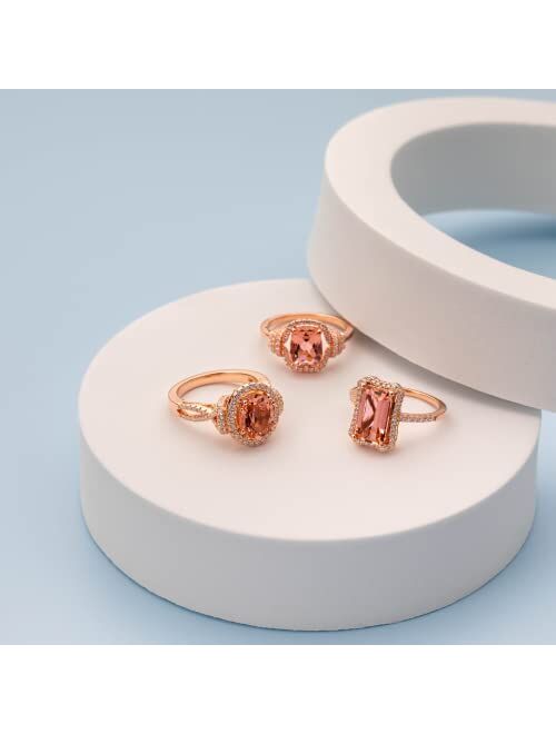 Peora Simulated Morganite Ring 925 Rose Gold-tone Sterling Silver, Large 4.50 Carats total, Royal Octagon Design, Comfort Fit, Sizes 5 to 9