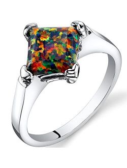 Created Black Fire Opal Classic Solitaire Ring for Women 925 Sterling Silver, 1 Carat Princess Cut 7mm, Sizes 5 to 9