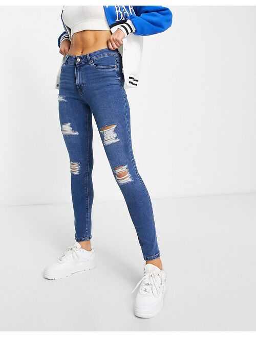 New Look ripped skinny jeans in dark blue wash