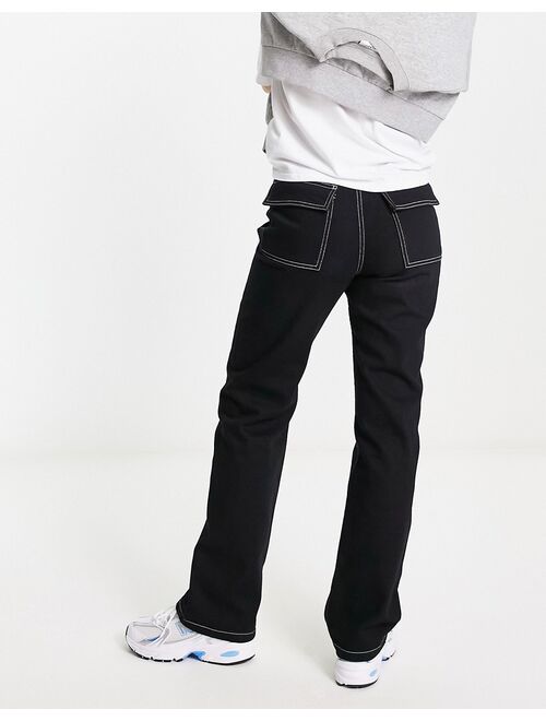 ASOS DESIGN easy straight jean in black with contrast white stich