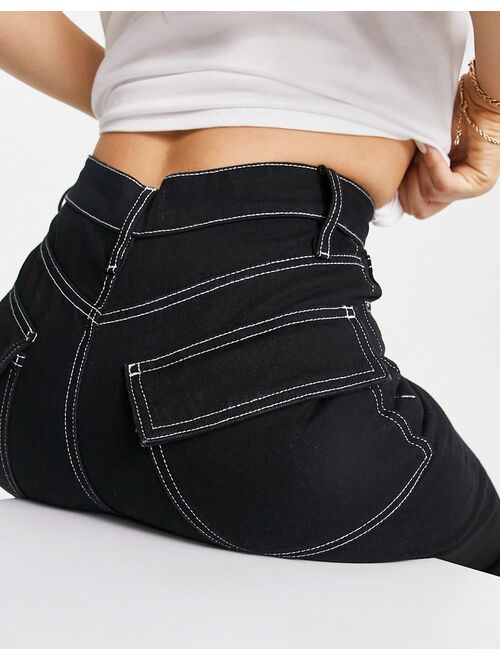 ASOS DESIGN easy straight jean in black with contrast white stich