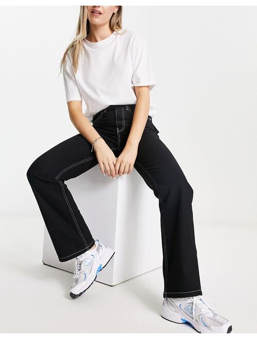 ASOS DESIGN easy straight jean in black with contrast white stich