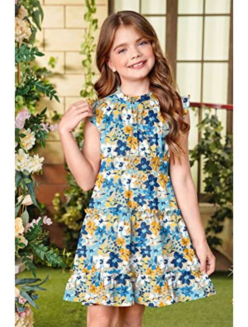 BesserBay Girls Tiered Dress Sleeveless Ruffle Summer Swing Dress 4-12 Years