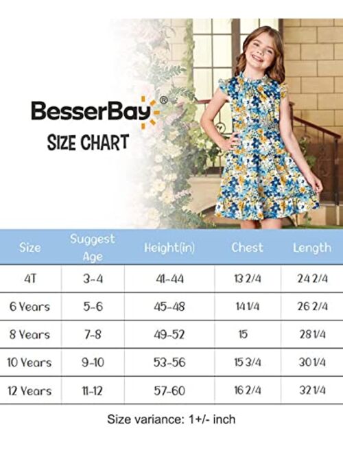 BesserBay Girls Tiered Dress Sleeveless Ruffle Summer Swing Dress 4-12 Years