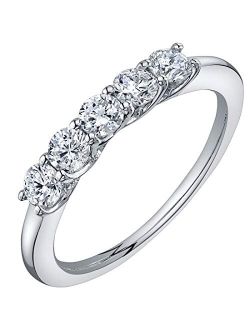 Solid 14K White Gold Lab Grown Diamond 5-Stone Wedding Anniversary Stackable Ring Band for Women, 0.75 Carat Round Brilliant Cut, E-F Color, Sizes 4 to 9