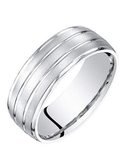 Men's 14K White Gold Wedding Ring Band 7mm Satin Finish Comfort Fit Sizes 8 to 14