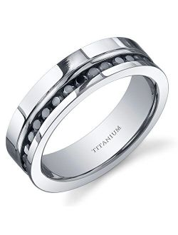 Black Cubic Zirconia Mens 6mm Titanium Eternity Wedding Band Ring Sizes 8 to 13