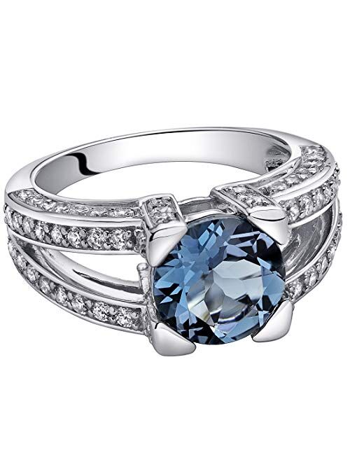 Peora London Blue Topaz Ring in Sterling Silver, Natural Gemstone, Vintage Antique Design, Round Shape, 9mm, 3.25 Carats total, Comfort Fit, Sizes 5 to 9