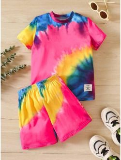 Toddler Boys Tie Dye Letter Patched Detail Tee & Shorts