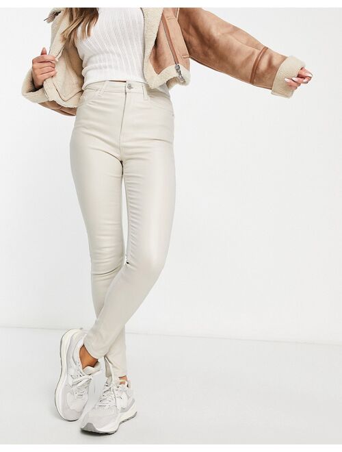 New Look lift and shape high rise super skinny coated jeans in off white