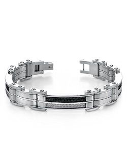 Mens Stainless Steel Bracelet, Two-tone, College Graduation Gift for Him