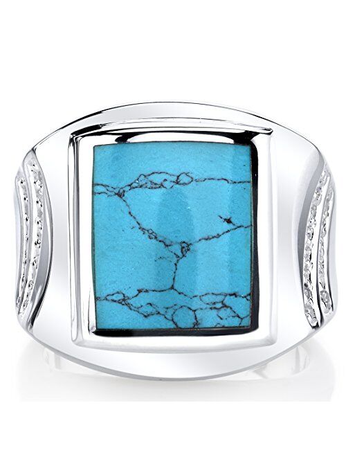 Peora Mens Simulated Turquoise Centurion Ring Sterling Silver Sizes 8 To 13