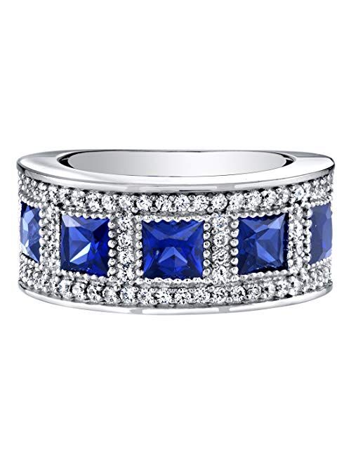 Peora Sterling Silver Princess Cut Created or Simulated Gemstone Anniversary Ring Band Wide Width Sizes 5 to 9