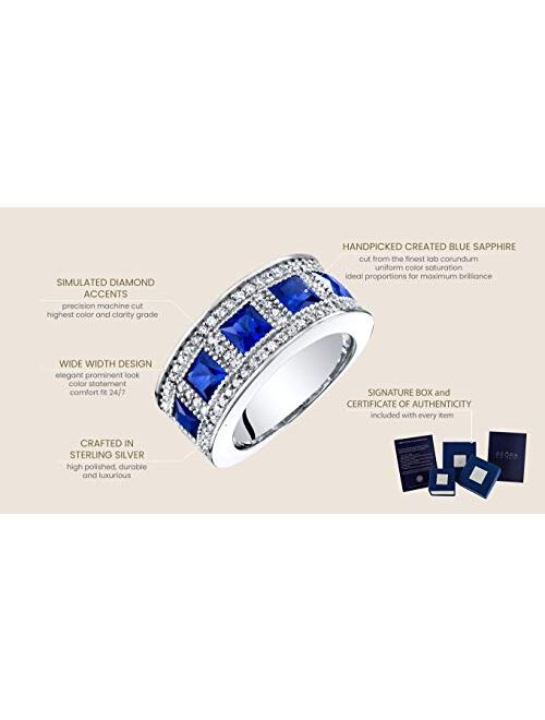 Peora Sterling Silver Princess Cut Created or Simulated Gemstone Anniversary Ring Band Wide Width Sizes 5 to 9