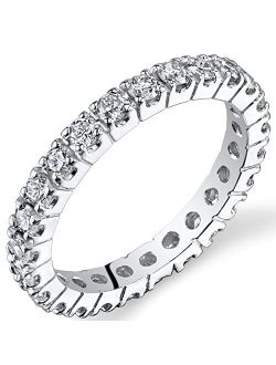 Solid 14K White Gold 1 Carat Lab Grown Diamond Eternity Ring for Women, Round Brilliant Cut, E-F Color, Wedding Anniversary 2mm Band, Sizes 4 to 9