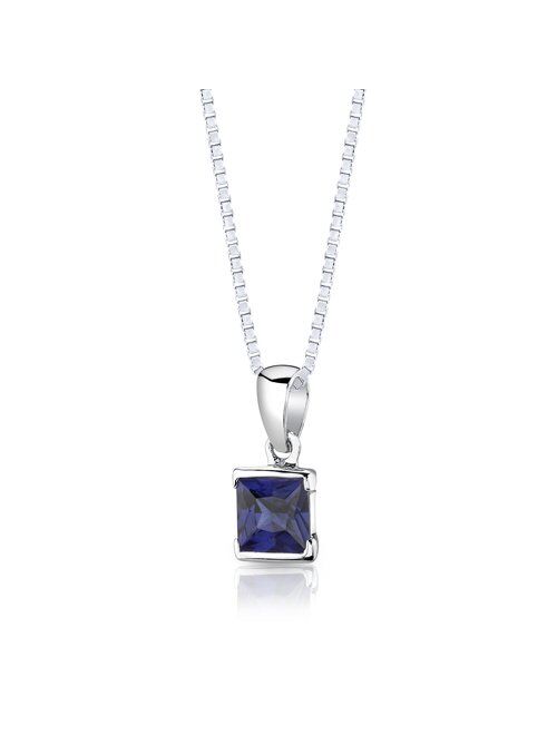 Peora Created Blue Sapphire Drop Earrings and Pendant Necklace Jewelry Set for Women in Sterling Silver, Dainty Heart Accent, 2.75 Carats total Princess Cut, with 18 inch