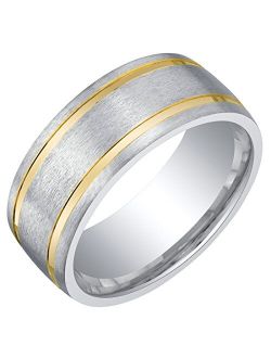 Men's Two-Tone Classic Sterling Silver Wedding Ring Band, Brushed Matte, 8mm, Comfort Fit, Sizes 8 to 14