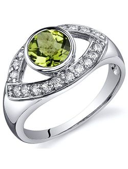 Peridot Ring in Sterling Silver, Enlightened Third Eye Design, Round Shape, 6mm, 0.75 Carat total, Sizes 5 to 9