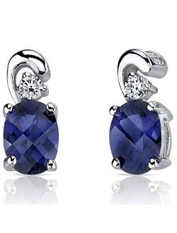 College Graduation Gift for Her, Sterling Silver Earrings, Created Blue Sapphire Studs 2 Carats for Women, Daughter