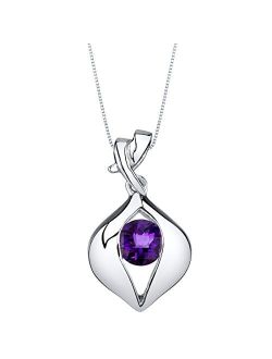 925 Sterling Silver Ribboned Solitaire Pendant Necklace for Women in Various Gemstones, Round Shape 6mm, with 18 inch Italian Chain