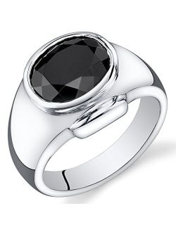 Mens 6.50 Carats Black Onyx Ring Sterling Silver Sizes 8 To 13