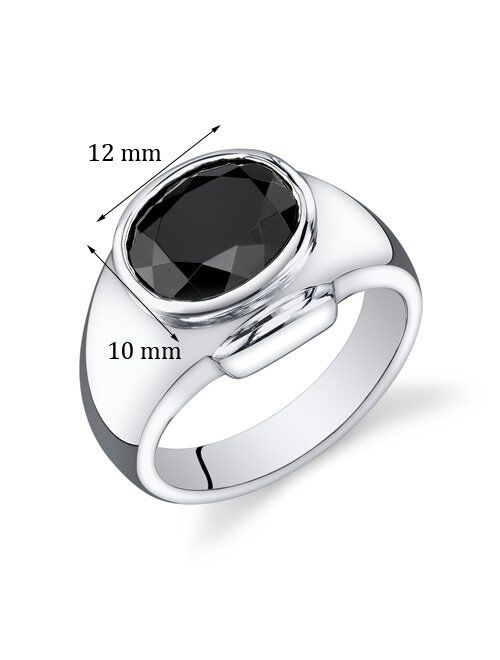 Peora Mens 6.50 Carats Black Onyx Ring Sterling Silver Sizes 8 To 13