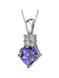 Simulated Alexandrite Heart Pendant Necklace for Women 925 Sterling Silver, Color-Changing 1.75 Carats Heart Shape Solitaire 7mm with 18 inch Chain