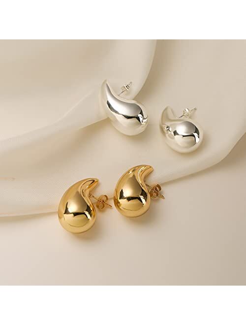 Apsvo Chunky Gold Hoop Earrings for Women, Lightweight Waterdrop Hollow Open Hoops, Hypoallergenic Gold Plated Earrings Fashion Jewelry for Women Girls