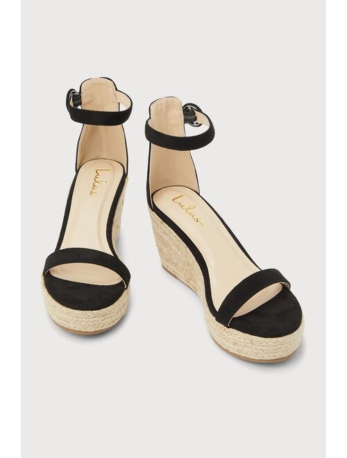 Lulus Waynie Black Suede Platform Espadrille Sandals