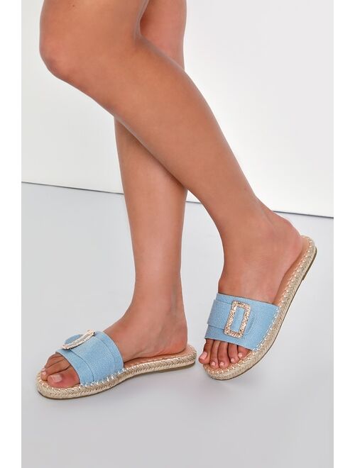 Lulus Rassy Denim Blue Espadrille Slide Sandals
