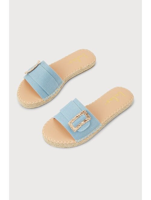 Lulus Rassy Denim Blue Espadrille Slide Sandals