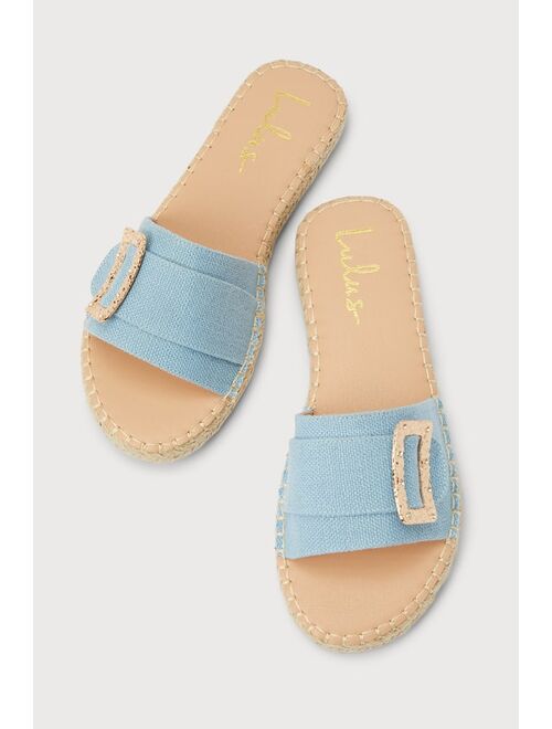 Lulus Rassy Denim Blue Espadrille Slide Sandals