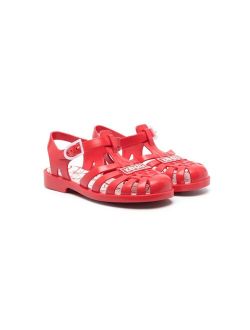 Kids logo-patch caged sandals