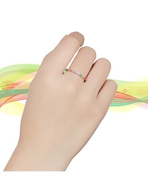 Qings 925 Sterling Silver Colorful Ring, Colorful CZ Simulated Diamond Band Ring for Anniversary Promise Wedding Engagement, Jewellery Gifts for Women Girls Ladies