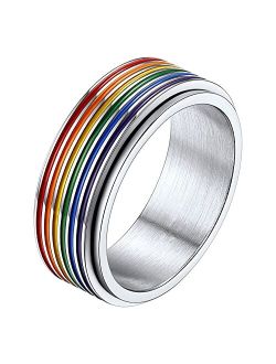 Richsteel Stainless Steel Rainbow LGBT Spinner Ring LOVE IS LOVE Gay Lesbians Pride Jewelry Fidget Band Rings for Men Women, Size 7-12 (with Gift Box)