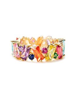 STORYJEWELLERY Story Jewellery Rainbow Ring for Women, Gold Plated Rainbow Eternity Ring, Baguette Rainbow Ring, Rainbow Jewelry Gifts for Women