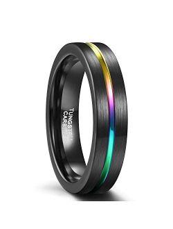 SHINYSO 5mm 7mm Tungsten Carbide Rainbow Rings Centre Groove Wedding Band for Men Women Matte Finish Comfort Fit Size 4-12