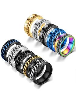 MOZAKA 10 Pcs 8mm Stainless Steel Ring Spinner Fidget Band Chain Rings for Men Women Polished Wedding Cool Release Anxiety Ring Size 7-11