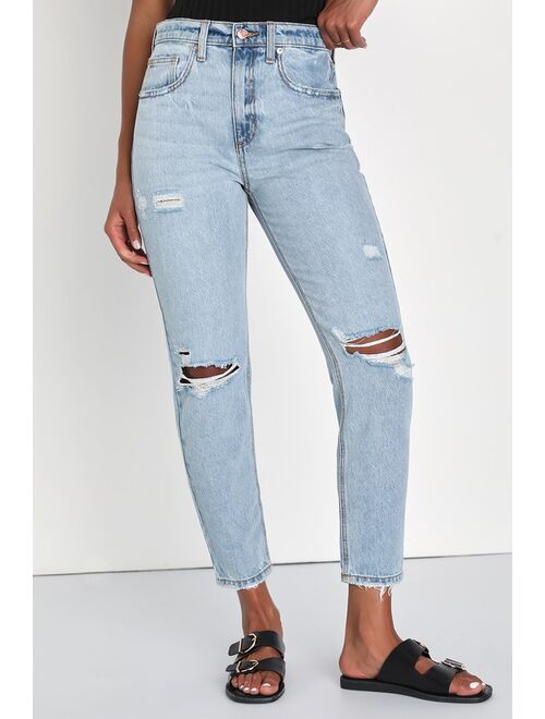 Lulus Chicly Modern Light Wash Distressed High-Rise Straight Leg Jeans
