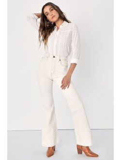 70s Movin' On Cream High-Waisted Flare Jeans