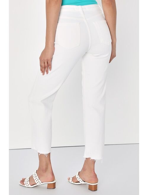 Just Black Ultimate Trend White Denim Cropped Raw Hem Straight-Leg Jeans