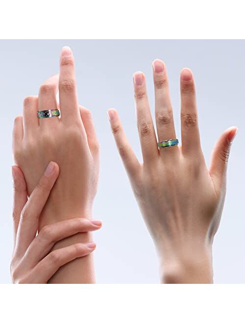 Hothink Anxiety Rings Fidget Rings for Women Spinner Rings for Teen Girls 4Pcs 6MM Rainbow Titanium Steel Rings Size 6-11