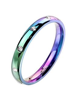 Fantasy Forge Jewelry Rainbow Eternity Anniversary Ring Womens Stainless Steel Cubic Zirconia Wedding Band Size 5-10