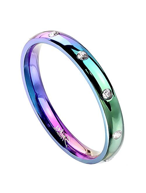 Fantasy Forge Jewelry Rainbow Eternity Anniversary Ring Womens Stainless Steel Cubic Zirconia Wedding Band Size 5-10