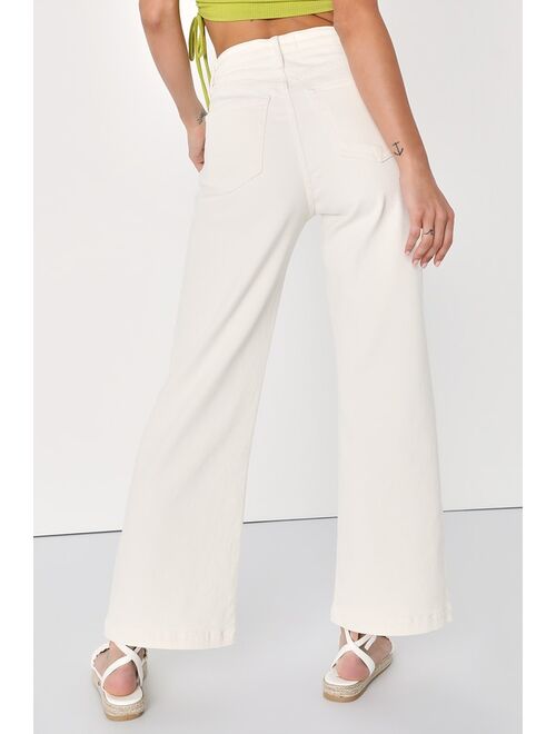 Just Black Coolest Desires Off White High-Rise Wide-Leg Jeans