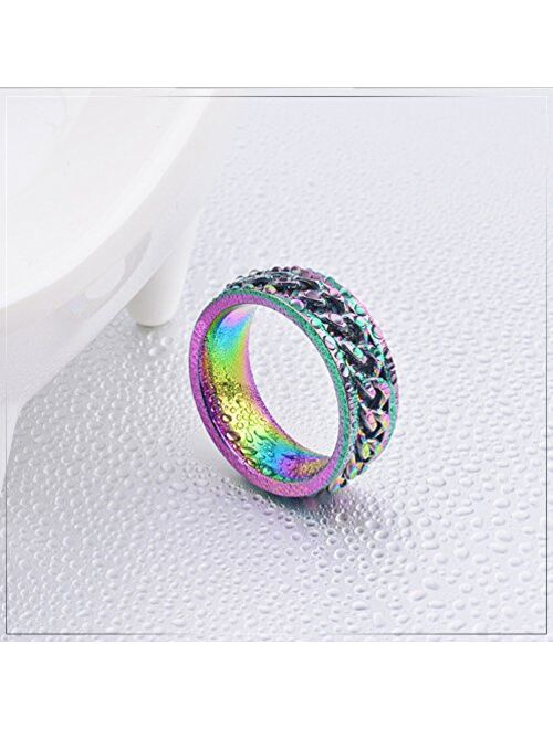 JAJAFOOK Jewelry 8mm Color Chain Design Stainless Steel Spins Rings for Mens & Womens Wedding Bands