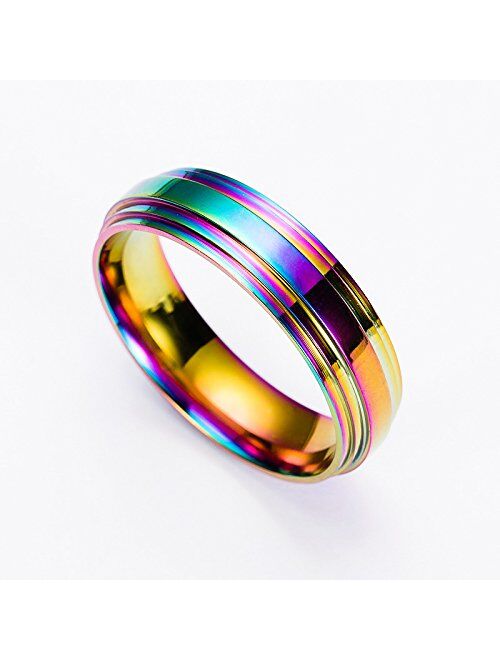 JAJAFOOK Fashion LGBT Pride 316L Stainless Steel Ring for Men & Women with Rainbow Colors